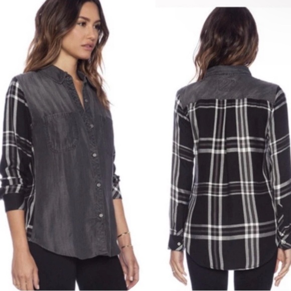Rails Tops - NWOT RAILS Denim Chambray Button Down with Black/White Plaid, Size XS